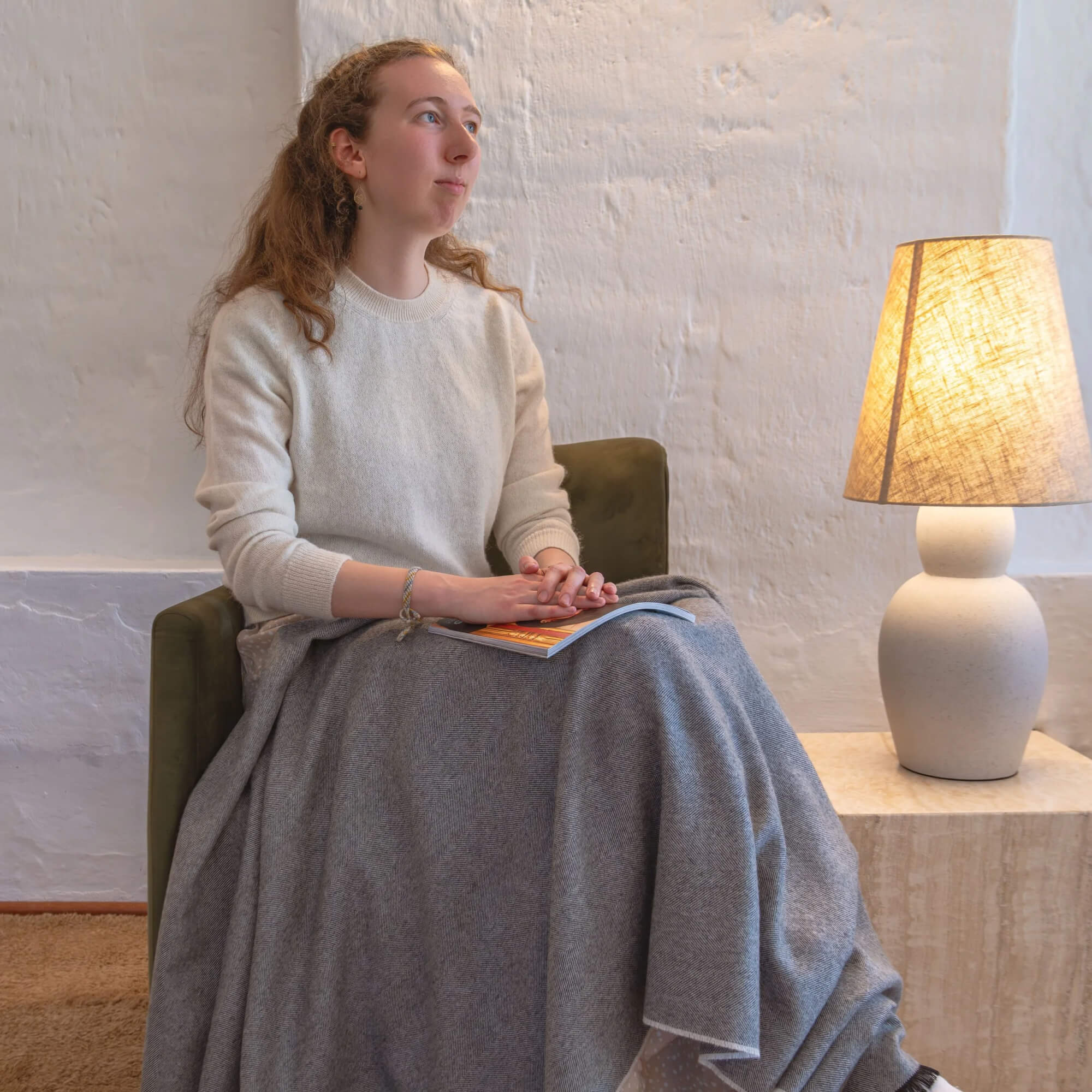 Baby Alpaca Throw Herringbone Deep Blue